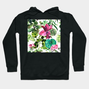 Seamless tropical flower, plant and leaf pattern background Hoodie